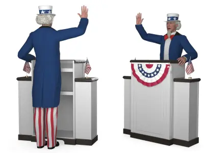  Uncle Sam Speaking Behind USA Flag Podium 