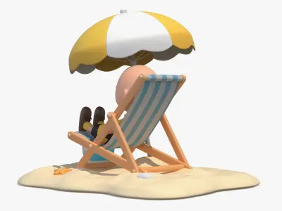  Cartoon Character Lounging in Beach 