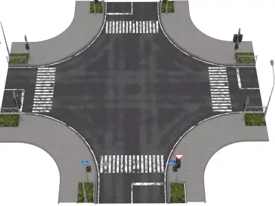 Modular Urban Road  Intersection 3D Asset Pack Low-poly 3D model