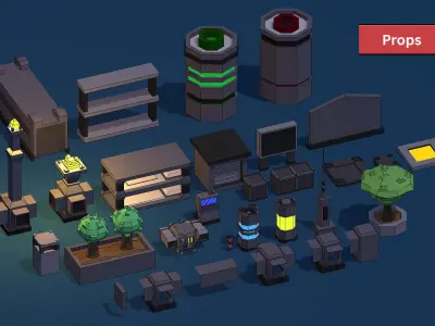 Sci-Fi Base Pack - Stylized Low poly 3D Models Low-poly 3D model
