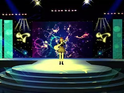 Character Model stage with lights and woman on stage 3D model