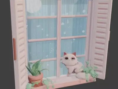 Lo-Fi Bedroom Window 3D Model V02 Low-poly 3D model