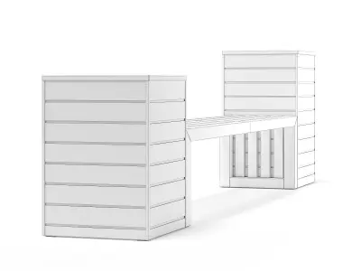  Bench with Recycle Bin 3D Model 3D model