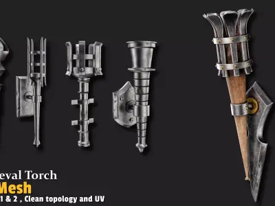 5 Medieval Torch  Base Mesh Low-poly 3D model