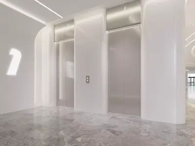 Futuristic White Atrium Lobby Interior 3D model