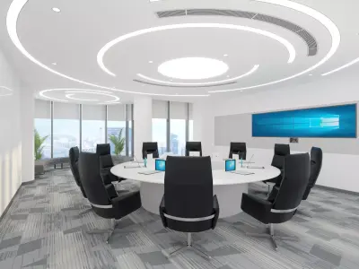 Modern Corporate Conference Meeting Room with Round Table 3D model