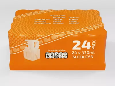 24 pack shrinkwrapped 330ml sleek cans with a card tray base 3D model
