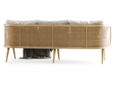 Three-seater wooden rattan sofa CV23  3D model