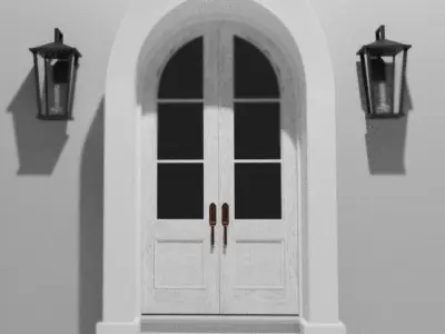 Classic Arch Wooden Double Glass Main Door 3D model