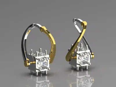 Two-tone Diamond Drop stl Earrings Model je0001 3D print model