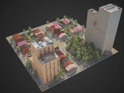 Realistic City District C6-R10 MAYA Low-poly 3D model