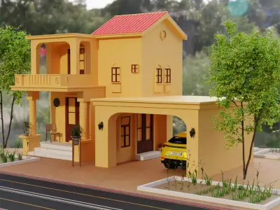 Modern Villa Exterior Scene  Stylized Low Poly 3D Model 3D model