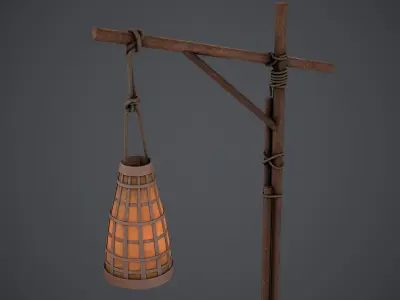 Wooden Lantern - PBR Texture Low-poly 3D model
