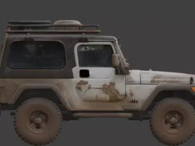 Damaged Post Apocalyptic Off Road Jeep 3D Model V08 Low-poly 3D model