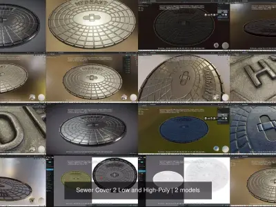 Sewer Cover 2 Low and High-Poly 3D Model Pack
