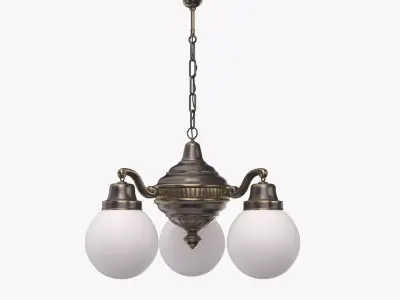 Brass Chandelier With Three Vintage Arms PBR 3D model