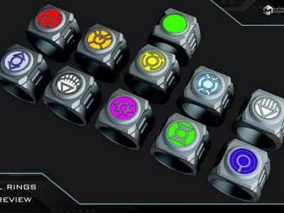 Green Lantern ring with levitating stand 3D print model