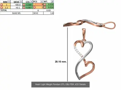 12 Heart Light Weight Pendant STL OBJ FBX JCD Details Collection 3D Model Pack