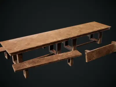 Dinette wooden workbench Low-poly 3D model