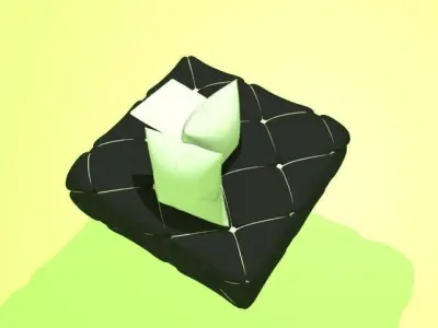 3D Black sofa with white gambeson pillow and blanket Low-poly 3D model
