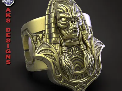skull ring biker jewelry Alien Egyptian Anubis  3D print model