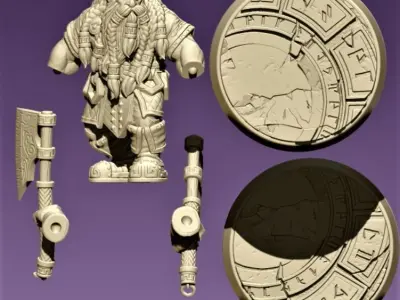 Dwarf with axes 3D print model