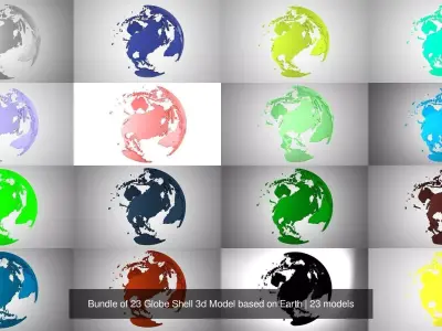 Bundle of 23 Globe Shell 3d Model based on Earth 3D Model Pack