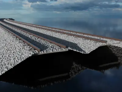 Railroad Ballast Sections  Radius 500  and Straight Line 3D model