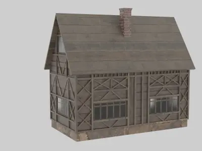 Textured Old Wooden House Low-poly 3D model