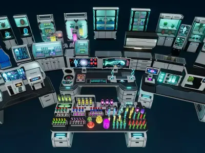 Sci Fi Laboratory Props Low-poly 3D model