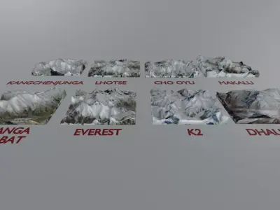 Highest Mountains in The World Everest etc Low-poly 3D model