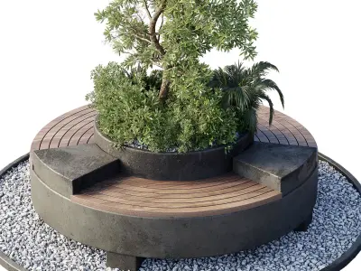 Green Benches Set Plants Tree 25 3D model