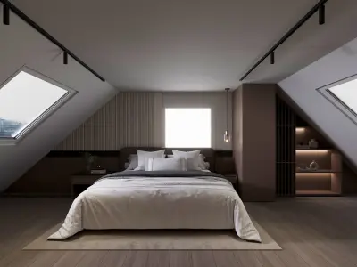 Modern Rooftop Bedroom Suite Bedroom Living Walk Closet Bathroom 3D model