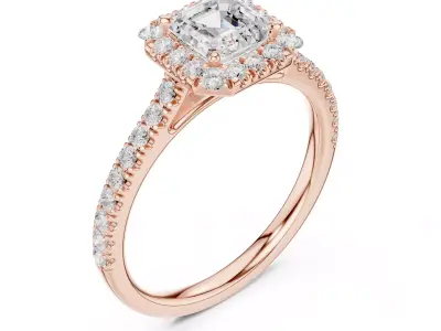 Princess Cut Halo Engagement Ring CAD Model Pro Set 3D print model