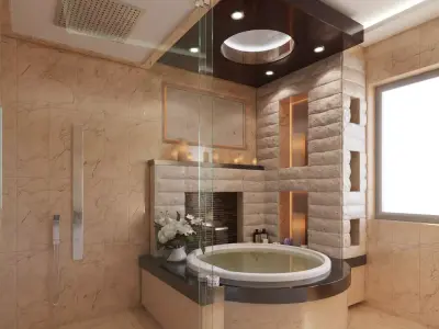 Bathroom modern with tub and shower 3D model