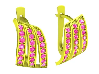 Curved Multi Row Diamond Lever Back Earrings 3D Model 6086 3D print model