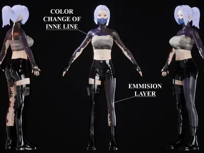 Cyber Samurai Girl Game Ready PBR Character UE 4 Unity Low-poly 3D model