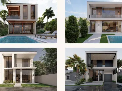 Modern Minimal Villas Pack - 4 Exterior Models 3D model