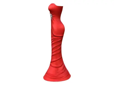 Red Satin Strapless Mermaid Gown With Brooch Low-poly 3D model