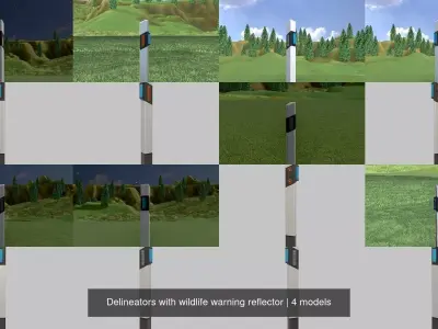 Delineators with wildlife warning reflector 3D Model Pack
