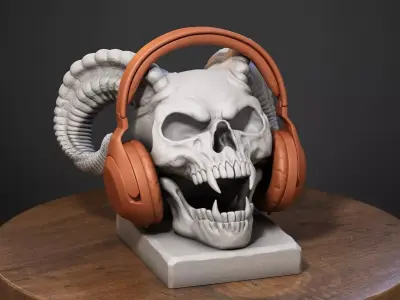 Skull scream horns Headphone Stand Cyborg Headset Stand 3D print model