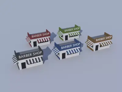 Cartoon Building Set Low Poly Building Commercial Barbershop Low-poly 3D model