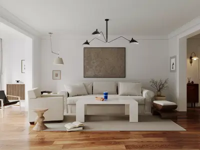 Living Room and Kitchen with Dinning Set Low-poly-125 Low-poly 3D model