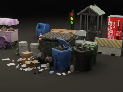 Street Props Set Low-poly 3D model