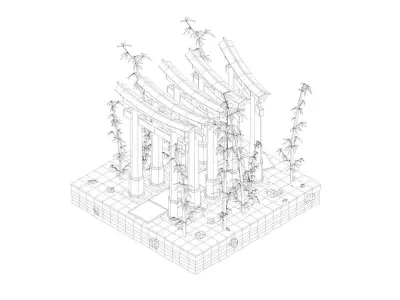 Cartoon Lowpoly Fushimi Inari-Taisha Shrine Low-poly 3D model