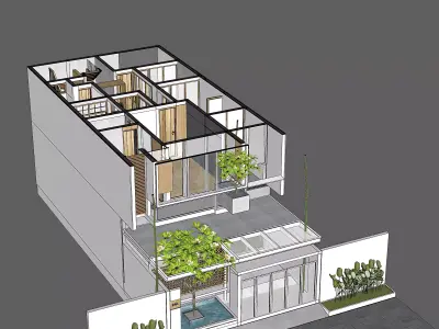 3D Model of Japandi Minimalist Modern 2 Story House Architecture 3D model