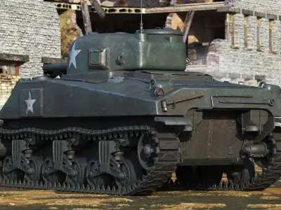  Combat M4 Sherman Tank Rigged for Cinema 4D 