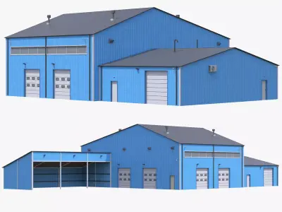 iIndustrial Building 9 Blue Low-poly 3D model