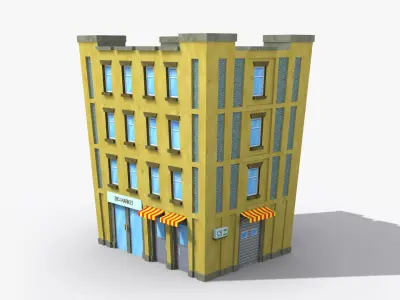 Cartoon Building x3 Low-poly 3D model
