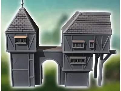 Medieval building with tower and central arch 15 - Medieval Goth 3D print model